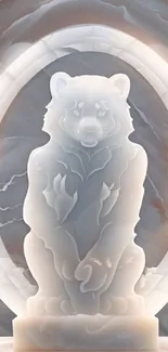 Marble carved bear sculpture with intricate details on phone wallpaper.