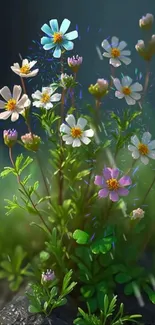 Vibrant wildflowers on green background wallpaper.