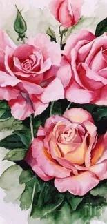 Pink roses in watercolor art, elegant and serene.