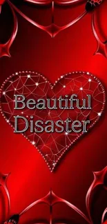Striking red heart wallpaper with text 'Beautiful Disaster'.