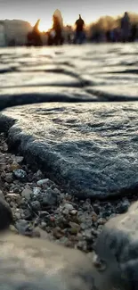 Close-up of a stone pathway at sunset scene.