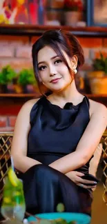 Elegant woman in black dress portrait