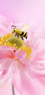 Bee resting on a pink flower with vibrant hues.