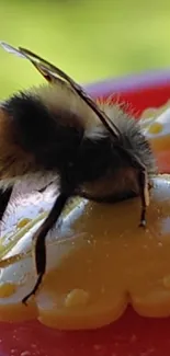 A close-up of a bee on a vibrant flower.