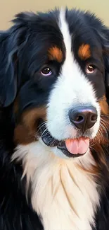 Lifelike Bernese Mountain Dog portrait art wallpaper.