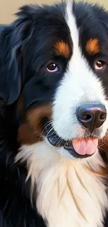 Bernese Mountain Dog artistic wallpaper featuring a detailed painting.