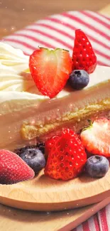 Creamy cheesecake with berries on top.
