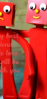 Red figurine friends with friendship message background.