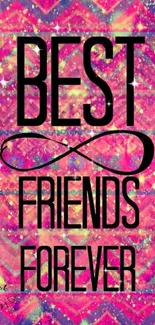 Best Friends Forever wallpaper with pink glitter and infinity symbol design.