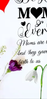 Best Mom Ever wallpaper with floral design and heartfelt text.