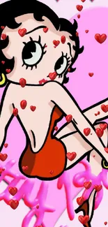 Lively Betty Boop wallpaper with pink heart and vibrant colors.