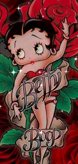 Betty Boop with red roses wallpaper