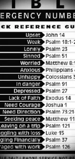 Bible emergency numbers guide with scripture references for help.