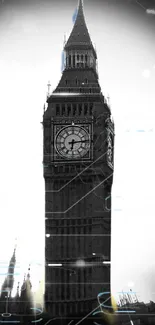 Artistic Big Ben wallpaper with blue and grey tones on a mobile phone screen.