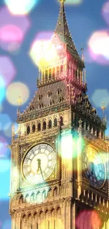 Big Ben with colorful bokeh lights background.