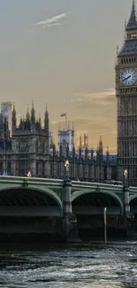 Evening view of Big Ben and bridge in London.