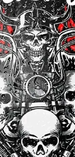 Edgy biker skull art with red accents, perfect phone wallpaper.