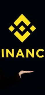 Binance logo with black background and an outstretched hand.