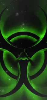 Neon green biohazard symbol on a dark background wallpaper.