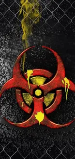 Red biohazard symbol with grunge background, abstract art.