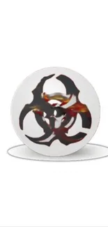 Biohazard symbol on white background with dark accents.