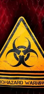 Biohazard warning sign on red background.