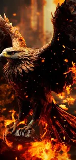 Majestic eagle surrounded by flames.