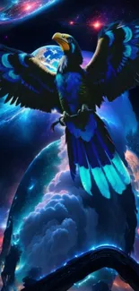 Vibrant eagle soaring in cosmic space.