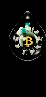 Black wallpaper with a Bitcoin symbol and ripple effect at the center.