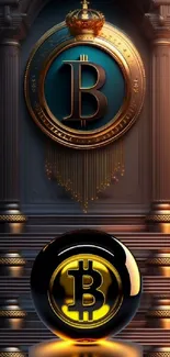 Luxurious Bitcoin wallpaper with golden royal design and cryptocurrency symbol.