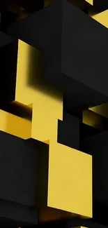 3D black and gold abstract block wallpaper for mobile.