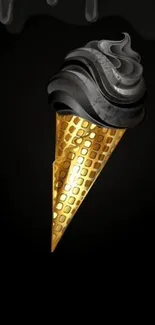 Black and gold ice cream art on a dark background.