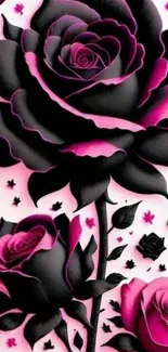 Black and pink rose wallpaper with elegant floral design.