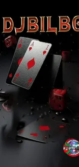 Black and red mobile wallpaper with cards and dice.