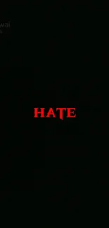 Minimalist mobile wallpaper with red 'Hate' text on a black background.