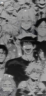 Black and white anime character collage wallpaper.