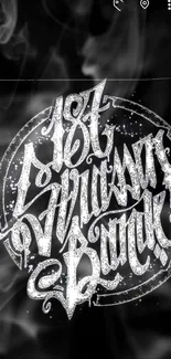 Artistic black and white graffiti-style wallpaper with intricate typography.