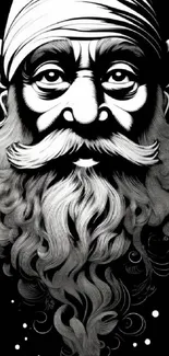 Black and white illustration of a bearded gnome character.