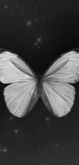 Black and white butterfly mobile wallpaper with a minimalist artistic design.