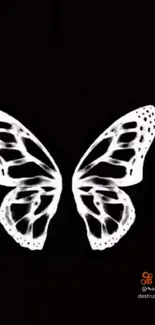 Black background with a white butterfly illustration.