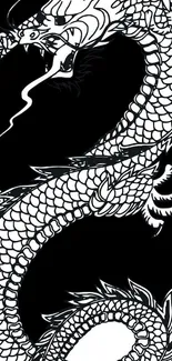 Black and white dragon art with intricate scales.