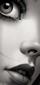 Stylized black and white face in digital art wallpaper.