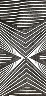 Black and white geometric art wallpaper with symmetrical lines and patterns.