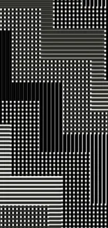 Black and white geometric pattern with lines and dots, stylish mobile wallpaper.