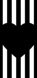 Black and white striped wallpaper with heart design.