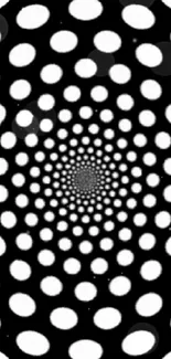 Hypnotic black and white dotted pattern wallpaper for mobile.