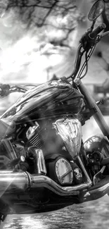 Artistic black and white motorcycle wallpaper with chrome details.