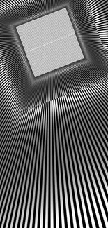 Monochrome optical illusion with black and white linear geometric design.