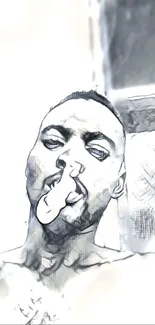 Black and white sketch art featuring a person's face with smoke.