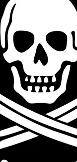 Black and white pirate skull wallpaper with crossbones design.